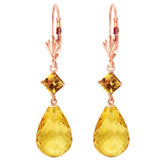Galaxy Gold Products Jewelry - 14K. SOLID GOLD LEVER BACK EARRING WITH CITRINES (Rose Gold)